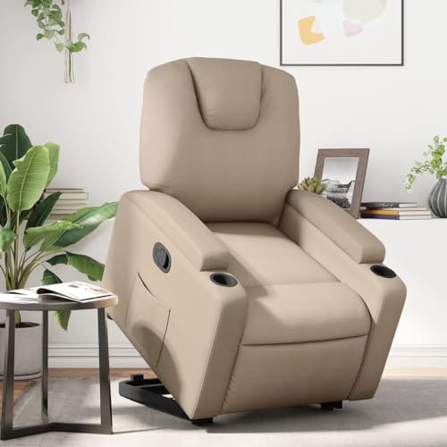 Qnhdfrt Relaxsessel mit Elektrischer Aufstehhilfe Manuelle Liegefunktion Cappuccino-Braun Kunstleder für Wohnzimmer Schlafzimmer und Balkon Bequemer Fernsehsessel von Qnhdfrt