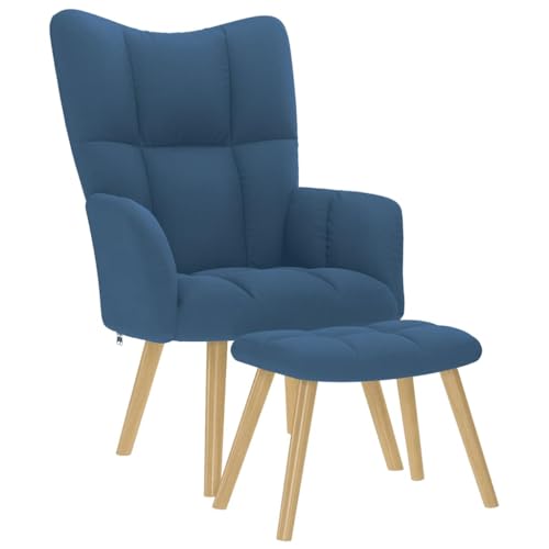 Qnhdfrt Relaxsessel mit Fußhocker Blau 61,5 x 69 x 95,5 cm Gepolstertes Polyestergewebe Holz-Metall-Rahmen Bequemer Lesesessel Modernes Design für Wohnzimmer Schlafzimmer Balkon Qnhdfrt Relaxsessel mit Fußhocker Blau 61,5 x 69 x 95,5 cm Gepolstertes Polyestergewebe Holz-Metall-Rahmen Bequemer Lesesessel Modernes Design für Wohnzimmer Schlafzimmer Balkon von Qnhdfrt