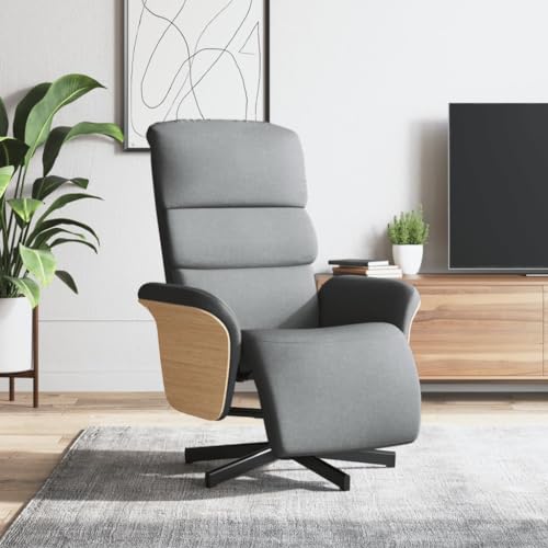 Qnhdfrt Relaxsessel mit Fußteil Hellgrau Stoff Manuelle Liegefunktion 360 Grad Drehbar Dicke Polsterung für Wohnzimmer Schlafzimmer oder Balkon von Qnhdfrt