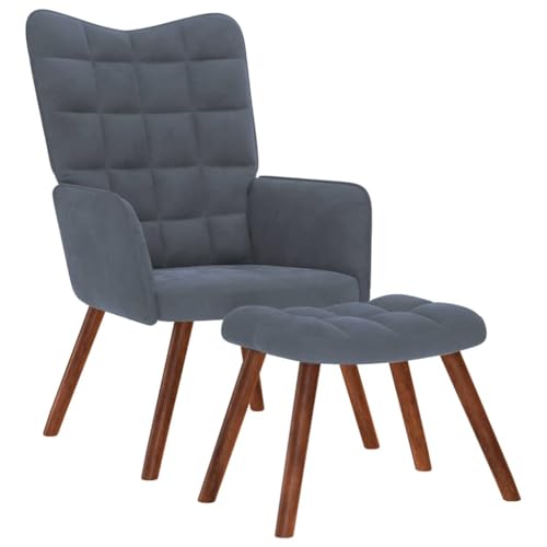 Qnhdfrt Relaxsessel mit Hocker Dunkelgrau Samt - Bequemer Loungesessel mit robustem Gestell für Wohnzimmer Schlafzimmer oder Büro von Qnhdfrt