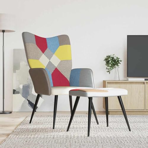 Qnhdfrt Relaxsessel mit Hocker Patchwork Stoff Modern Multicolor Sitzmöbel für Wohnzimmer Schlafzimmer Balkon von Qnhdfrt