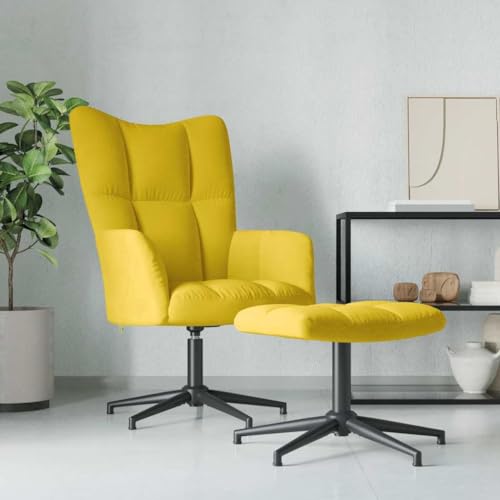 Qnhdfrt Relaxsessel mit Hocker Senfgelb Samt Modernes Design 360 Grad Drehbar Dicke Polsterung für Wohnzimmer Balkon Schlafzimmer von Qnhdfrt