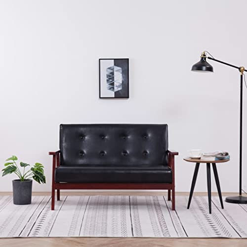 Qnhdfrt Retro Design Zweisitzer Sofa Couch Schwarz Kunstleder 113.5 cm für Wohnzimmer mit Bequemem Sitzkomfort von Qnhdfrt