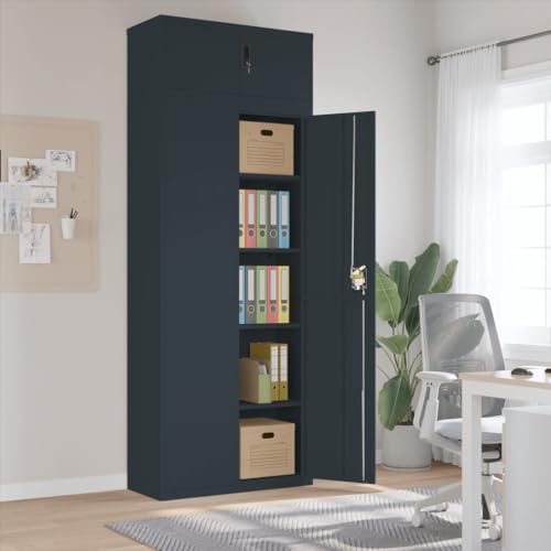 Qnhdfrt Robuster Aktenschrank aus Pulverbeschichtetem Stahl Anthrazit 90x40x240 cm mit 4 Einlegeböden Abschließbar Organizer für Büro Dokumente und Haushalt Aufbewahrung von Qnhdfrt