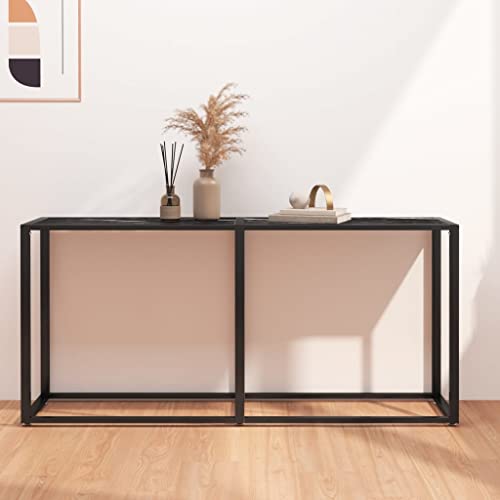 Qnhdfrt Robuster Konsolentisch Schwarz Marmor-Optik aus Hartglas 160x35x75,5 cm mit pulverbeschichtetem Stahl und Wandhalterung für sicheres Aufstellen im Wohnbereich oder auf dem Balkon Qnhdfrt Robuster Konsolentisch Schwarz Marmor-Optik aus Hartglas 160x35x75,5 cm mit pulverbeschichtetem Stahl und Wandhalterung für sicheres Aufstellen im Wohnbereich oder auf dem Balkon von Qnhdfrt