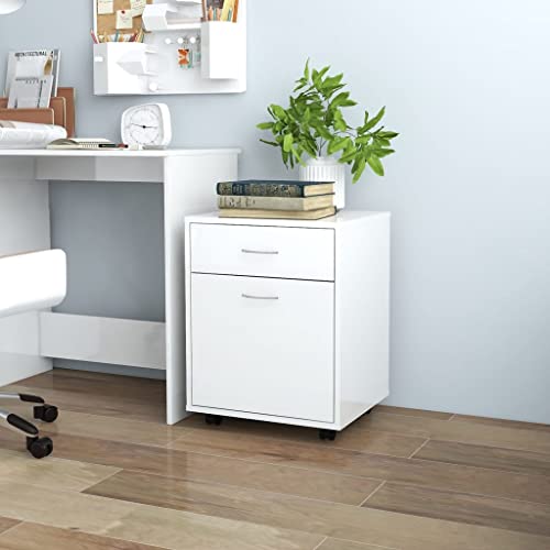 Qnhdfrt Rollschrank Hochglanz-Weiß 45x38x54 cm Aktenschrank Klein mit Schublade und Rollen für Büro Haushalt Garten von Qnhdfrt