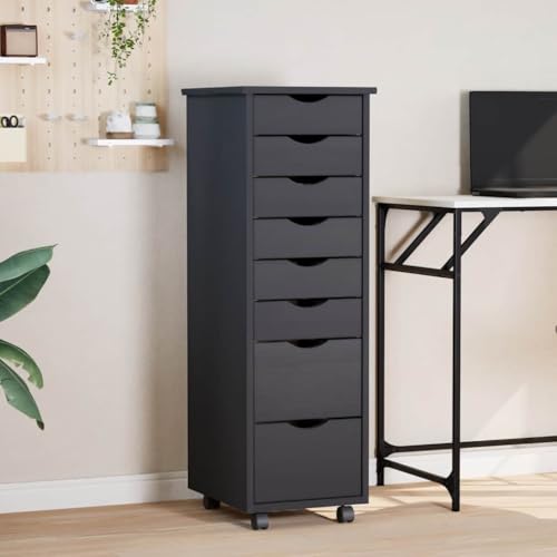 Qnhdfrt Rollschrank mit 8 Schubladen Grau Massivholz Kiefer Aktenschrank Organizer Büroschrank Kommode Aufbewahrungsschrank für Büro Küche Garten 34x39x103 cm von Qnhdfrt