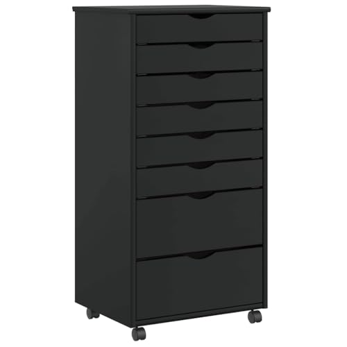 Qnhdfrt Rollschrank mit Schubladen Schwarz Massivholz Kiefer 53x39x103cm mit 8 Schubladen mobiler Aktenschrank für Büro Küche Wohnzimmer vielseitiger Aufbewahrungsschrank von Qnhdfrt