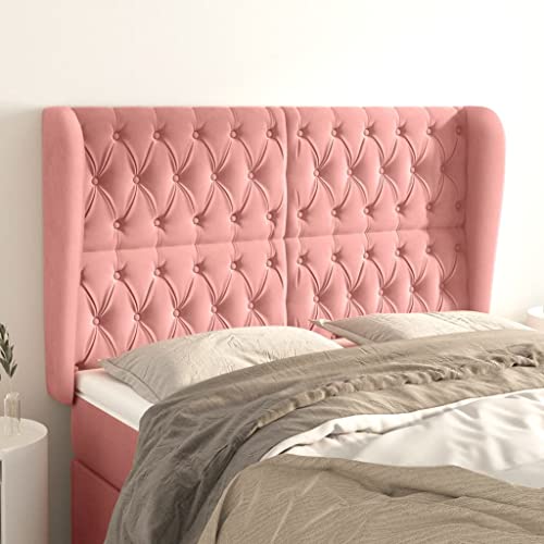 Qnhdfrt Rosa Kopfteil 163 x 23 x 118/128 cm Samt mit Ohren Höhenverstellbar Massive Lärchenholzbeine Moderner Look für Schlafzimmer Wohnwände von Qnhdfrt