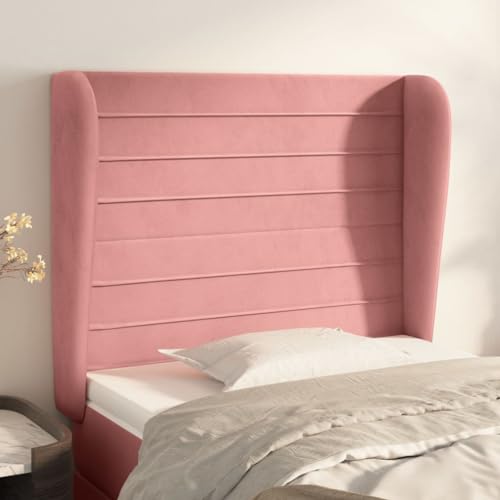 Qnhdfrt Rosa Kopfteil Samt mit Ohren Bettkopfteil Höhenverstellbar 93x118/128 cm Modernes Design Rückenlehne für Bettgestell Schlafzimmer Deko von Qnhdfrt