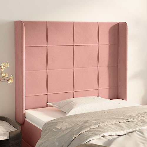 Qnhdfrt Rosa Kopfteil mit Ohren Samt 103x16x118/128 cm Höhenverstellbar Bequeme Rückenlehne für Bett Modernes Headboard for Bedroom von Qnhdfrt