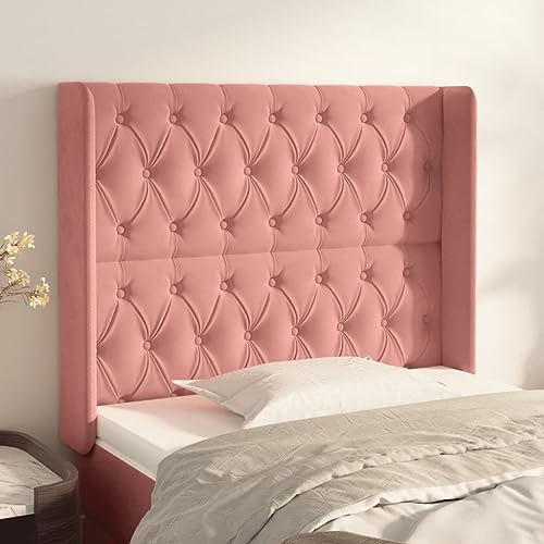 Qnhdfrt Rosa Kopfteil mit Ohren aus Samt 93x16x118/128 cm Höhenverstellbar Robustes Holzgestell Bequeme Rückenlehne für Schlafzimmer Jugendzimmer Gästezimmer von Qnhdfrt