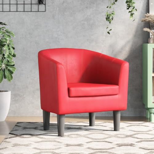 Qnhdfrt Roter Clubsessel Kunstleder Modern Robust Stabil Bequem für Wohnzimmer Schlafzimmer Büro Gästezimmer 70x56x68 cm von Qnhdfrt