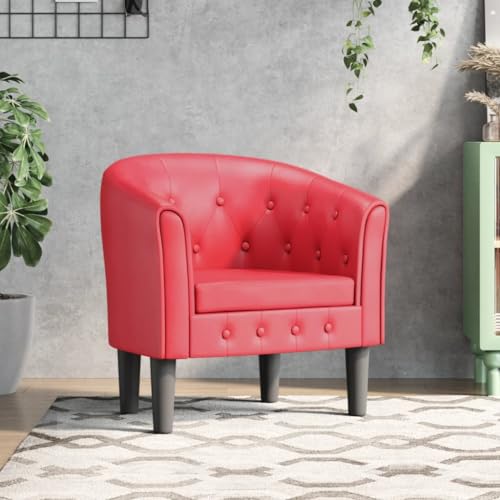 Qnhdfrt Roter Clubsessel mit Knopfheftung aus Kunstleder Moderner Loungesessel für Wohnzimmer Schlafzimmer oder Büro Bequemer Sessel mit Stabiler Holzstruktur von Qnhdfrt
