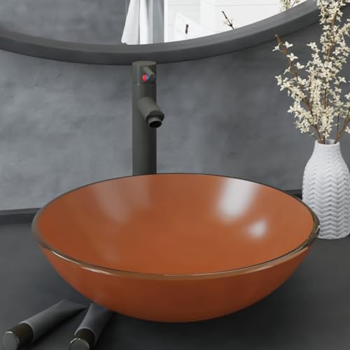 Qnhdfrt Runde Aufsatzwaschbecken klein aus gehärtetem Glas 42×13 cm mit Einhebelmischer Pop-Up Ablaufgarnitur Braun Grau Modernes Design für Gäste WC Badezimmer Küche Qnhdfrt Runde Aufsatzwaschbecken klein aus gehärtetem Glas 42×13 cm mit Einhebelmischer Pop-Up Ablaufgarnitur Braun Grau Modernes Design für Gäste WC Badezimmer Küche von Qnhdfrt