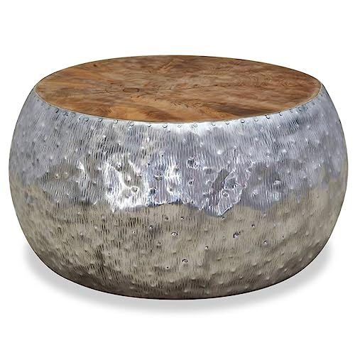 Qnhdfrt Runder Couchtisch aus Aluminium und Teakholz Ø60 cm Höhe 30 cm Silber Braun Robust Vielseitiger Beistelltisch Nachttisch für Wohnzimmer Dekoration Qnhdfrt Runder Couchtisch aus Aluminium und Teakholz Ø60 cm Höhe 30 cm Silber Braun Robust Vielseitiger Beistelltisch Nachttisch für Wohnzimmer Dekoration von Qnhdfrt