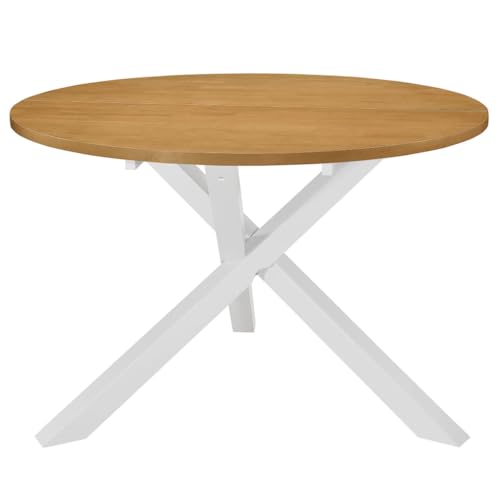 Qnhdfrt Runder Esstisch Weiß Braun 120 cm Durchmesser Küchentisch Klein mit MDF Platte und Massivholzbeinen für Esszimmer und Küche Elegantes Design Stabiles Essmöbel von Qnhdfrt