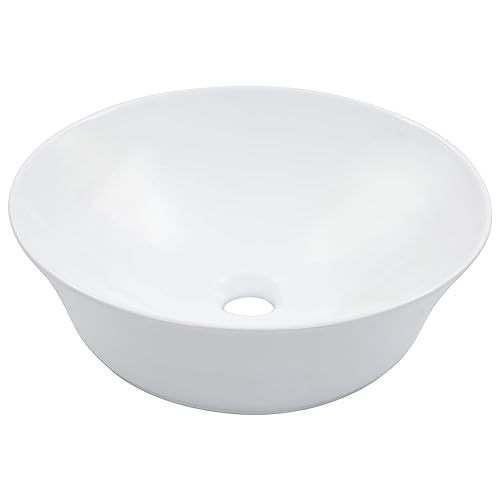 Qnhdfrt Rundes Waschbecken aus Keramik 41 x 12,5 cm Weiß Modernes Aufsatzwaschbecken für Badezimmer Gäste WC und Camping von Qnhdfrt