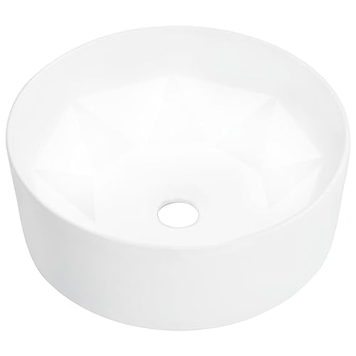 Qnhdfrt Rundes Waschbecken aus Keramik mit Diamant Design 36 x 14 cm Weiß Aufsatzwaschbecken für Badezimmer Gäste WC und Schminkraum von Qnhdfrt