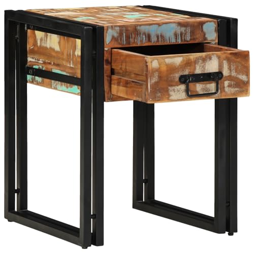 Qnhdfrt Rustikaler Beistelltisch mit Schublade aus Massivem Altholz Schwarz Verwittertes Finish 40x40x50 cm Kompakter Tisch für Wohnzimmer Sofa oder Bett Qnhdfrt Rustikaler Beistelltisch mit Schublade aus Massivem Altholz Schwarz Verwittertes Finish 40x40x50 cm Kompakter Tisch für Wohnzimmer Sofa oder Bett von Qnhdfrt
