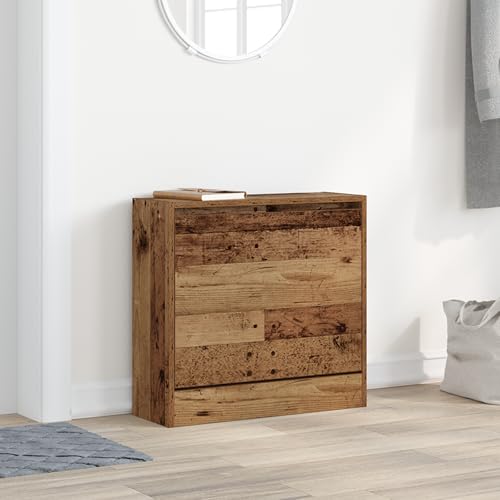 Qnhdfrt Rustikaler Schuhschrank aus Recyceltem Holz Braun 60x21x57 cm Schmal Hoch Kompakt mit Verwitterter Oberfläche Platzsparendes Schuhregal für Flur Schlafzimmer oder Schrank von Qnhdfrt