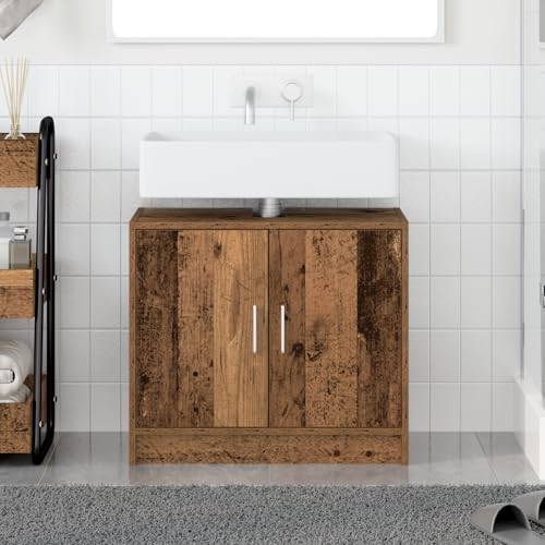 Qnhdfrt Rustikaler Waschbeckenunterschrank aus Massivholz Braun Verwittert 63x29x55 cm Schmal mit 2 Türen für Badezimmer Bar und Innenbereiche Qnhdfrt Rustikaler Waschbeckenunterschrank aus Massivholz Braun Verwittert 63x29x55 cm Schmal mit 2 Türen für Badezimmer Bar und Innenbereiche von Qnhdfrt