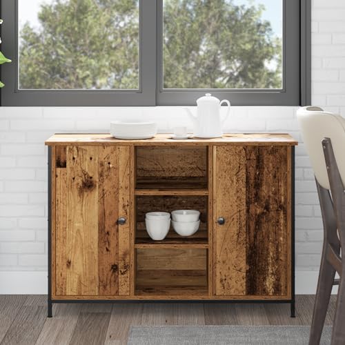 Qnhdfrt Rustikales Altholz Sideboard Landhausstil Buffetschrank Braun 100x35x70 cm mit Stahlbeinen für Esszimmer Wohnzimmer und Flur Qnhdfrt Rustikales Altholz Sideboard Landhausstil Buffetschrank Braun 100x35x70 cm mit Stahlbeinen für Esszimmer Wohnzimmer und Flur von Qnhdfrt