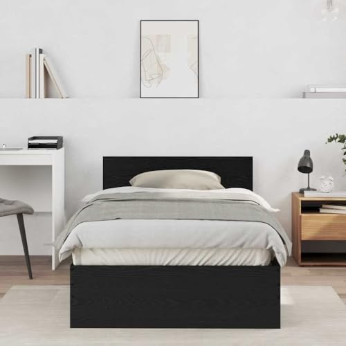 Qnhdfrt Rustikales Bettgestell aus Massivholz in Schwarze Eiche 100 x 200 cm Stabiles Einzelbett mit Stylischem Design für Schlafzimmer und Gästezimmer von Qnhdfrt