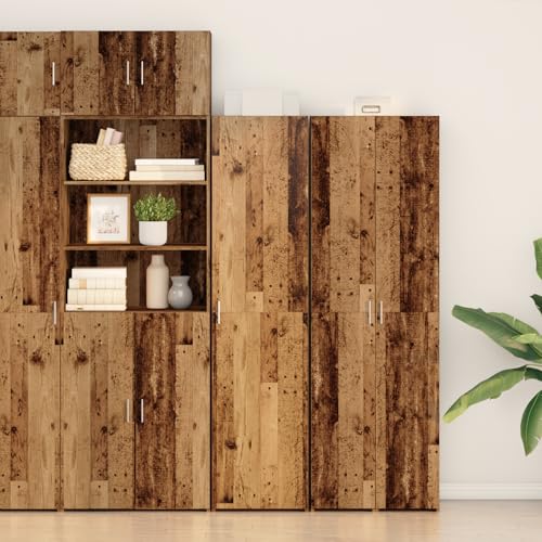 Qnhdfrt Rustikales Highboard Sideboard Schrank aus MDF Altholz Braun Verwittert 45x42.5x185 cm mit 2 Türen für Wohnzimmer und Esszimmer Landhausstil Aufbewahrung von Qnhdfrt