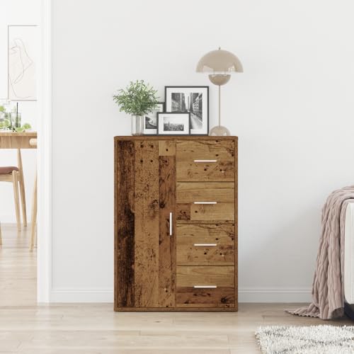 Qnhdfrt Rustikales Sideboard Schrank aus Massivholz Altholz Braun 60x31x84 cm mit Abgenutzter Oberfläche Landhausstil für Wohnzimmer Esszimmer Vintage Look Kompakt von Qnhdfrt