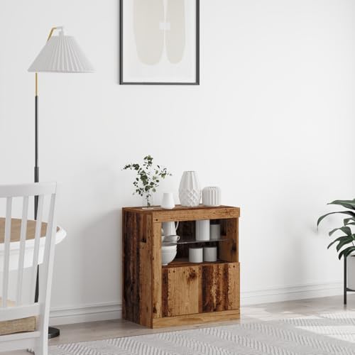 Qnhdfrt Rustikales Sideboard aus Altholz mit LED-Leuchten Braun 60,5x37x67 cm für Wohnzimmer Esszimmer als Buffetschrank oder Vorratsschrank Qnhdfrt Rustikales Sideboard aus Altholz mit LED-Leuchten Braun 60,5x37x67 cm für Wohnzimmer Esszimmer als Buffetschrank oder Vorratsschrank von Qnhdfrt