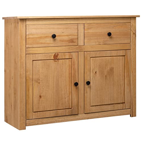 Qnhdfrt Rustikales Sideboard aus Massivem Kiefernholz 93x40x80 cm mit 2 Türen und 2 Schubladen für Wohnzimmer Flur oder Esszimmer Landhausstil von Qnhdfrt
