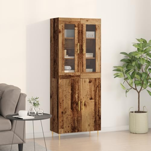 Qnhdfrt Rustikales Sideboard aus Massivholz Altholz 69,5x34x180 cm mit 4 Türen Verwittertes Design Goldene Griffe für Esszimmer Wohnzimmer und Küche Vintage Look von Qnhdfrt