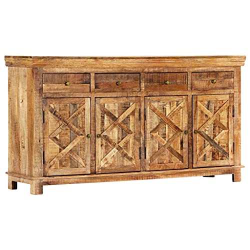 Qnhdfrt Rustikales Sideboard aus Massivholz Mango mit 4 Schubladen 160x40x85 cm Braun für Wohnzimmer Flur Küche Landhausstil Handgefertigt von Qnhdfrt