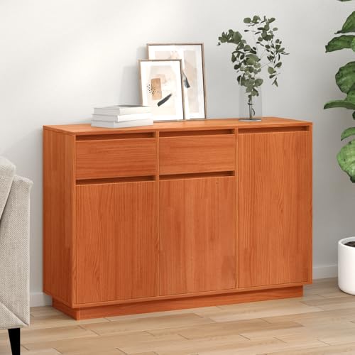 Qnhdfrt Rustikales Sideboard aus massivem Kiefernholz in Wachsbraun, 110 x 34 x 75 cm – Geräumiges Wohnzimmer Sideboard mit 3 Türen & 2 Schubladen, Landhausstil Design für Esszimmer & Flur Qnhdfrt Rustikales Sideboard aus massivem Kiefernholz in Wachsbraun, 110 x 34 x 75 cm – Geräumiges Wohnzimmer Sideboard mit 3 Türen & 2 Schubladen, Landhausstil Design für Esszimmer & Flur von Qnhdfrt