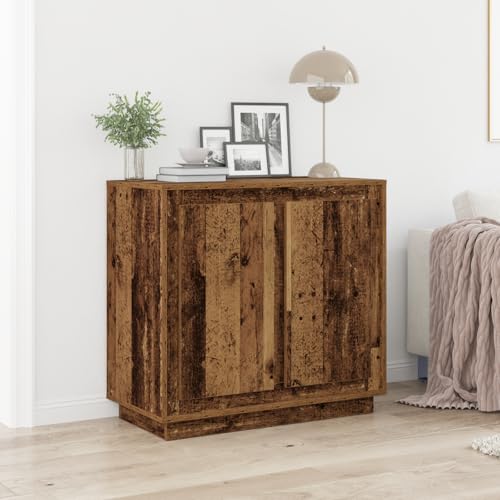 Qnhdfrt Rustikales Sideboard mit Altholzoptik und Verwitterter Oberfläche für Esszimmer Wohnzimmer, Braun, 80x34x75 cm aus Recyceltem Massivholz mit Zwei Türen und Großem Stauraum Qnhdfrt Rustikales Sideboard mit Altholzoptik und Verwitterter Oberfläche für Esszimmer Wohnzimmer, Braun, 80x34x75 cm aus Recyceltem Massivholz mit Zwei Türen und Großem Stauraum von Qnhdfrt