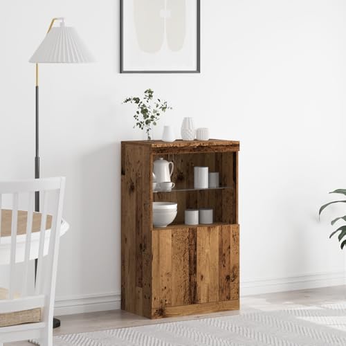 Qnhdfrt Rustikales Sideboard mit LED-Beleuchtung aus Recyceltem Massivholz Altholz Verwitterte Oberfläche Braun 60x37x100 cm Rechteckig für Esszimmer Wohnzimmer Handgefertigtes Möbelstück Qnhdfrt Rustikales Sideboard mit LED-Beleuchtung aus Recyceltem Massivholz Altholz Verwitterte Oberfläche Braun 60x37x100 cm Rechteckig für Esszimmer Wohnzimmer Handgefertigtes Möbelstück von Qnhdfrt