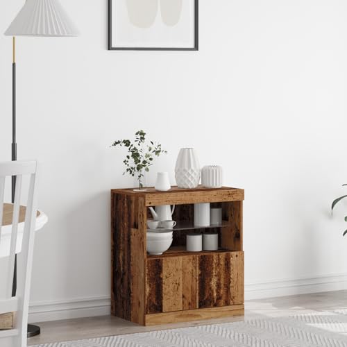 Qnhdfrt Rustikales Sideboard mit LED-Leuchten aus Altholz Braun Rechteckig 60x37x67 cm für Esszimmer Wohnzimmer und Küche mit Stauraum und Glasregal Qnhdfrt Rustikales Sideboard mit LED-Leuchten aus Altholz Braun Rechteckig 60x37x67 cm für Esszimmer Wohnzimmer und Küche mit Stauraum und Glasregal von Qnhdfrt