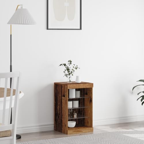 Qnhdfrt Rustikales Sideboard mit LED-Leuchten aus Massivholz Kiefer Altholz 41x37x67 cm Braun Offenes Stauraumdesign für Esszimmer Buffet Anrichte Qnhdfrt Rustikales Sideboard mit LED-Leuchten aus Massivholz Kiefer Altholz 41x37x67 cm Braun Offenes Stauraumdesign für Esszimmer Buffet Anrichte von Qnhdfrt