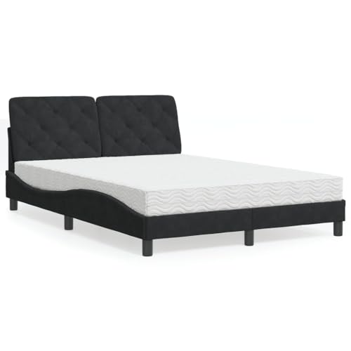 Qnhdfrt Samt Bett mit Matratze 140x200 cm Modernes Design mit Wellenform Kopfteil H2 H3 Härtegrad Schwarzes Bettgestell für Schlafzimmer Qnhdfrt Samt Bett mit Matratze 140x200 cm Modernes Design mit Wellenform Kopfteil H2 H3 Härtegrad Schwarzes Bettgestell für Schlafzimmer von Qnhdfrt