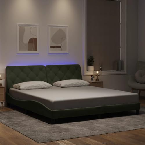 Qnhdfrt Samt Bettgestell mit LED Beleuchtung 180x200 cm Hellgrau Kopfteil-Kissen Wellenform Metallbett Modernes Design Gästebett für Schlafzimmer und Jugendzimmer Qnhdfrt Samt Bettgestell mit LED Beleuchtung 180x200 cm Hellgrau Kopfteil-Kissen Wellenform Metallbett Modernes Design Gästebett für Schlafzimmer und Jugendzimmer von Qnhdfrt