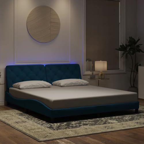 Qnhdfrt Samt Bettgestell mit LED Beleuchtung 180x200 cm in Wellenform blau Modernes Design mit weichem Kopfteil für Jugendzimmer und Schlafzimmer Doppelbett ohne Matratze für 180x200 cm Qnhdfrt Samt Bettgestell mit LED Beleuchtung 180x200 cm in Wellenform blau Modernes Design mit weichem Kopfteil für Jugendzimmer und Schlafzimmer Doppelbett ohne Matratze für 180x200 cm von Qnhdfrt