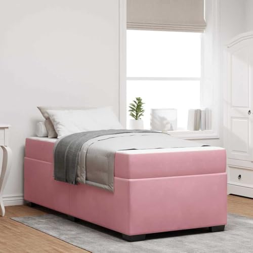 Qnhdfrt Samt Bettgestell mit Matratze 100 x 200 cm Rosa Modernes Design & Robuster Sperrholzrahmen bis 140 kg Tragfähigkeit Sanfte Samtpolsterung & Fester Lattenrost für Erholsamen Schlaf von Qnhdfrt