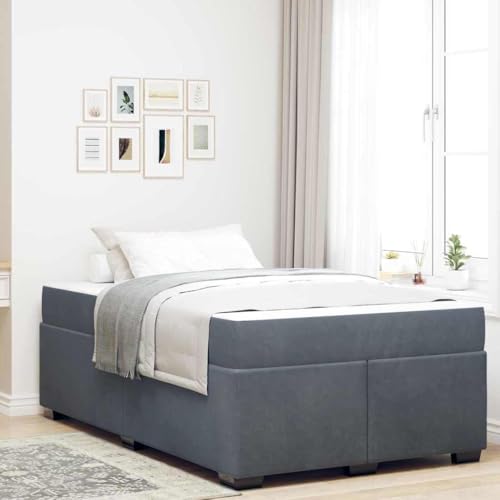 Qnhdfrt Samt Bettgestell mit Matratze 120 x 200 cm Dunkelgrau Modernes Design & Robuster Sperrholzrahmen für Erholsamen Schlaf von Qnhdfrt