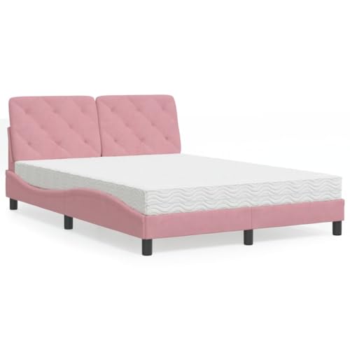 Qnhdfrt Samt Bettgestell mit Matratze 140x190 cm Rosa Modernes Wellendesign & Verstellbare Härtegrade H2 H3 für Schlafzimmer und Gästezimmer Qnhdfrt Samt Bettgestell mit Matratze 140x190 cm Rosa Modernes Wellendesign & Verstellbare Härtegrade H2 H3 für Schlafzimmer und Gästezimmer von Qnhdfrt