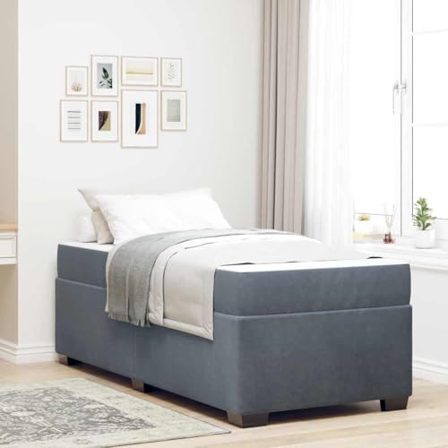 Qnhdfrt Samt Bettgestell mit Matratze 90 x 200 cm Modernes Design Dunkelgrau Robuster Sperrholzrahmen bis 140 kg Bequeme Schaumstoffmatratze für Einzelbett Jugendbett oder Gästebett von Qnhdfrt