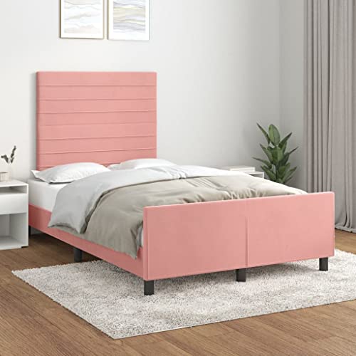 Qnhdfrt Samt Bettgestell mit höhenverstellbarem Kopfteil 120x190 cm Rosa Bett mit Stützbeinen und Lattenrost für erholsamen Schlaf im Schlafzimmer von Qnhdfrt