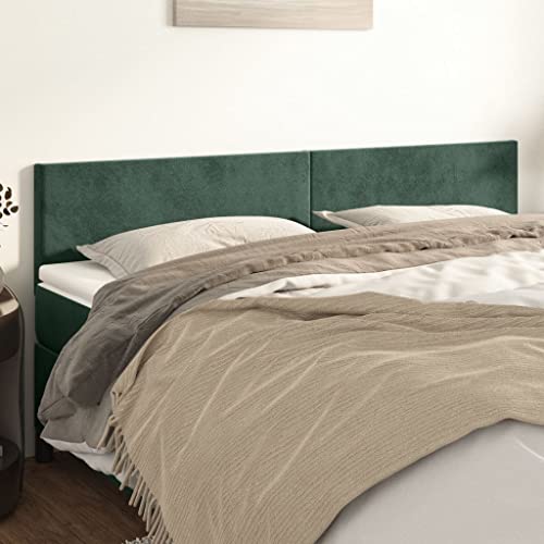 Qnhdfrt Samt Bettkopfteil 2er Set 90x78/88 cm Dunkelgrün Höhenverstellbar Massivholzbeine Bequeme Rückenlehne für Schlafzimmer Doppelbett Modernes Design von Qnhdfrt