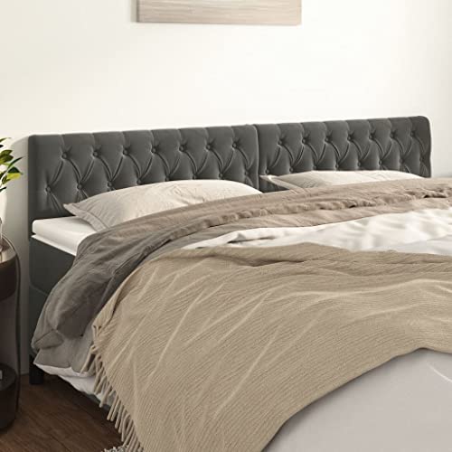 Qnhdfrt Samt Bettkopfteil 2er Set Dunkelgrau 200x78/88 cm Höhenverstellbar Kopfteil mit massiver Lärchenholz Füße Modernes Design für Schlafzimmer von Qnhdfrt