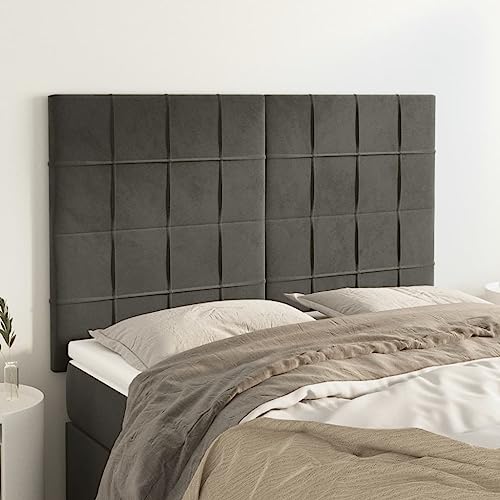 Qnhdfrt Samt Bettkopfteil 4er Set Dunkelgrau 144x118/128 cm Höhenverstellbar Weiches Wandpolster mit Massiven Lärchenholzbeinen für Schlafzimmer und Gästezimmer von Qnhdfrt